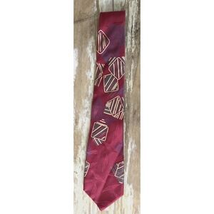 Vintage silk mens necktie abstract design maroon blue Ed Mitchell Westport 1950s